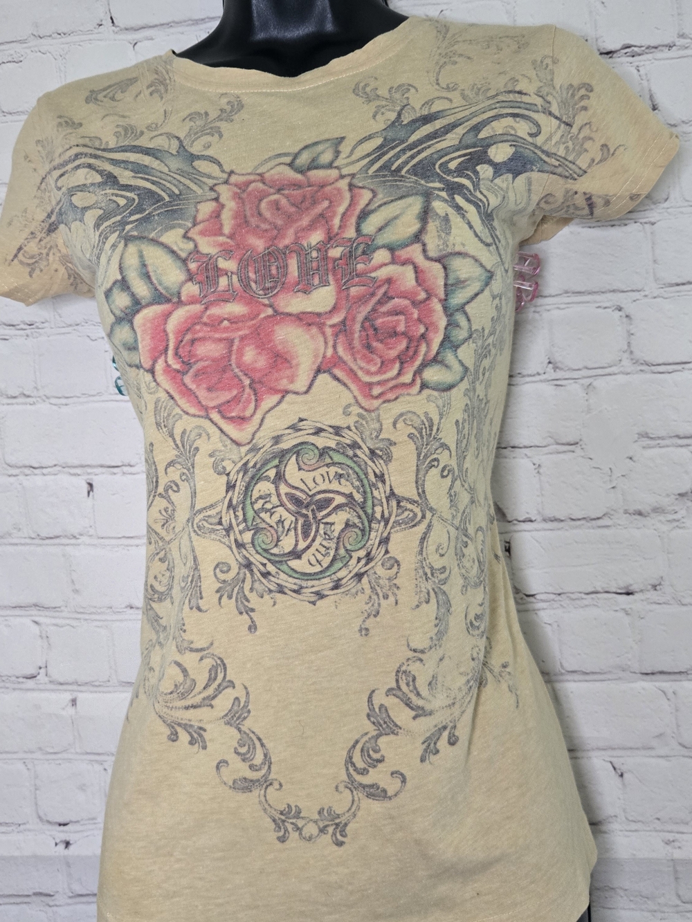 Y2k early 2000s grunge rose tattoo graphic  top 'Self Esteem' XL